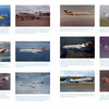 A collection of twelve vintage commercial airplanes, featuring the Boeing 727, each depicted with unique airline liveries and backgrounds. Published by Schiffer Publishing, Ltd.—ideal for model-building inspiration.