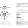 A book spread from *Tarot in Motion* by Schiffer Publishing, Ltd. shows a wheel diagram with eight seasonal celebrations on the left and their Tarot card meanings listed as “The Eight Seasonal Celebrations” on the right page.