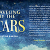 A book cover with a night sky and bright stars displays “TRAVELING BY THE STARS” by Schiffer Publishing, Ltd.—an astrology travel guide featuring travel and romance reviews, plus a quote from astrologer Penny Thornton.