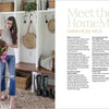 A woman in casual clothes holds a wicker basket with pink flowers in a bright, tidy mudroom. Text beside her introduces “Modern HomeMaker” by Schiffer Publishing, Ltd.—a must for creative homeowners.
