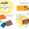 DIY holiday card craft with Christmas from Schiffer Publishing, Ltd.—use yellow/orange cardstock, brown/blue cardboard, and cardboard stars to create cards featuring colorful stars, a tree, and the message "Wish all of your Friends Seasons Greetings!.
