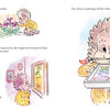 A hedgehog admires purple flowers, her sweater buttons, and an orange painting, then smiles with a paintbrush and paints—Fen's Drop of Gray by Schiffer Publishing, Ltd. gently explores coping skills through soft watercolor illustrations.
