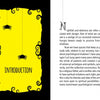 In Shadowland Lenormand by Schiffer Publishing, Ltd., the two-page spread features a yellow left page with black swirls, cartoon spiders, and "INTRODUCTION;" the right page is white with a decorative N and intro text on nightfall, darkness, shadow work, and Jung.