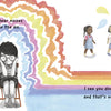 A child sits alone among colorful, wavy lines, looking overwhelmed, while two others talk nearby. Inspired by Schiffer Publishing, Ltd.'s "I Am Odd, I Am New," text reads: I hear noises in the air. I see you don’t, and that’s not fair!.