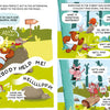 In The Forest Robot by Schiffer Publishing, Ltd., a mouse hears cries for help in a sunny forest as Bitmax & Co. friends—a bear, pig, and rabbit—search and call out for a missing wolf cub, even climbing a tree to find him.