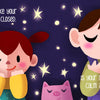 Two children with closed eyes smile as they rest among sleeping animals and glowing stars. "Huff and Puff" by Schiffer Publishing, Ltd. is a gentle board book that guides mindful breathing and asks, “Is your mind feeling calm and quiet?”.