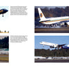 Four Boeing 757 planes by Schiffer Publishing, Ltd. are shown taking off or landing, each in distinct airline livery with backgrounds featuring airfields, trees, or airport buildings.