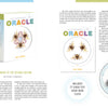 Image shows a promo layout for Transparent Oracle by Schiffer Publishing, Ltd., highlighting its see-through cards, card box, sample art, foreword, and details about the 77 cards, guidebook, and cloth.