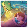 A little girl hugs a teddy under her blanket, smiling star-shaped lights overhead. Her parents and dog watch from the doorway, radiating spiritual encouragement—capturing the dreamy comfort of "Wisdom for Wee Ones" by Schiffer Publishing, Ltd.