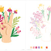 In Schiffer Publishing, Ltd.'s ColorMaps: Be Happy, an illustrated hand with pink nail polish makes a peace sign amid colorful flowers. The right side offers a stress-free color-by-number version with patterns and a key at the bottom.