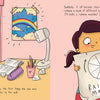 In the next scene of Geraldine and the Rainbow Machine by Schiffer Publishing, Ltd., Geraldine excitedly displays her invention for kids: a drawing labeled Rainbow Machine with a colorful rainbow wheel diagram.