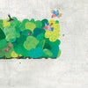 Colorful birds and animals from Schiffer Publishing, Ltd.'s "The Tree in My Tuba" gather in a vibrant green forest patch, contrasted by faint city sketches, blending music and nature in this unique children's book.