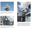 A two-page spread from Schiffer Publishing, Ltd.'s USS Kidd (DD-661) features photos of WWII destroyer gun mounts, radar, and ship equipment, with descriptive text highlighting the Fletcher-class vessel’s deck machinery.