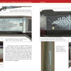 A book page from Schiffer Publishing, Ltd.'s "Savage Model 1895, 1899, and 99 Rifles" shows close-up photos of engraved receivers with floral patterns, detailed descriptions, and a small image of the full rifle at the top.