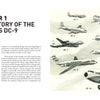 A spread from "Douglas DC-9" by Schiffer Publishing, Ltd. shows vintage illustrations of ten Douglas passenger jets, labeled DC-1 to DC-10, flying against a light background in Chapter 1: The History of the Douglas DC-9.