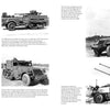 A two-page spread in "US Half-Tracks" by Schiffer Publishing, Ltd. features black-and-white photos of WWII US half-track vehicles and quad .50-caliber anti-aircraft guns, with captions about their models, features, and history.
