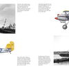 A historical collage: two black-and-white photos of a biplane landing on USS Lexington (CV-2) and two color side-view illustrations of a silver and yellow U.S. Navy biplane marked “I-B3” and “I-T7.” Brand: Schiffer Publishing, Ltd.