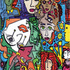 Powerful Perspectives by Schiffer Publishing, Ltd. is a colorful abstract artwork of overlapping, stylized faces and figures with vivid hair and bold outlines. The number 19 at the bottom center evokes empowerment and oracle-like intuitive guidance.