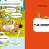 A bear supervises as Paolo the Sheepdog, a robot, and a girl argue near a riverside build site in this Schiffer Publishing, Ltd. graphic novel for young readers. On the right, text reads “Part Three: The Corral.”.
