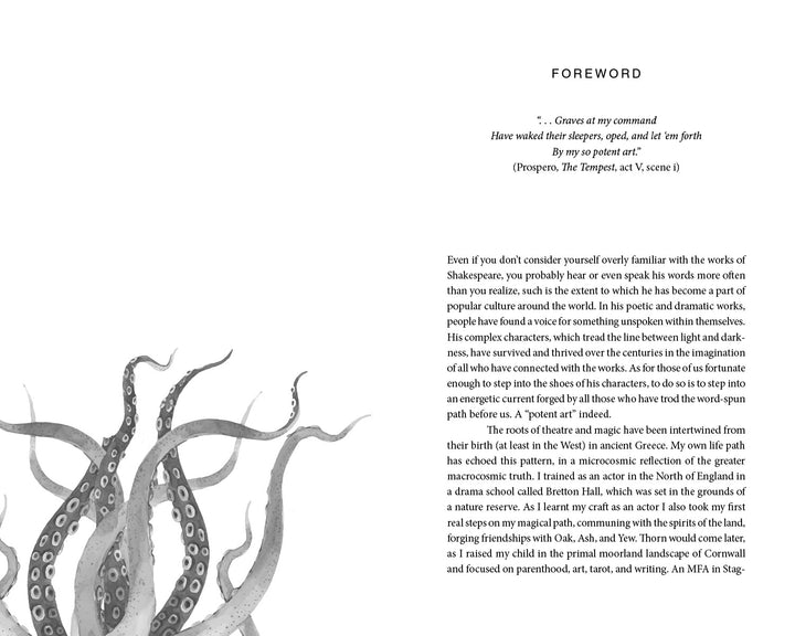 A foreword page from "Iago's Penumbra" by Schiffer Publishing, Ltd., begins with a Shakespeare quote above a text block introducing Shakespeare’s life, works, and influence in visionary fiction and metaphysical novels. No images; black text on white background.