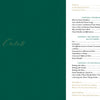 The Art of Flower Therapy by Schiffer Publishing, Ltd.: Table of contents spread—left page in green with gold "Contents" script; right page lists chapters and pages in black with gold accents on white, highlighting flower therapy topics.