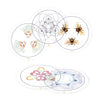 The Transparent Oracle by Schiffer Publishing, Ltd. features five oval, numbered transparent cards with unique illustrations: fairies, bees, a flower geometric pattern, petal-surrounded faces, and a blue star motif.
